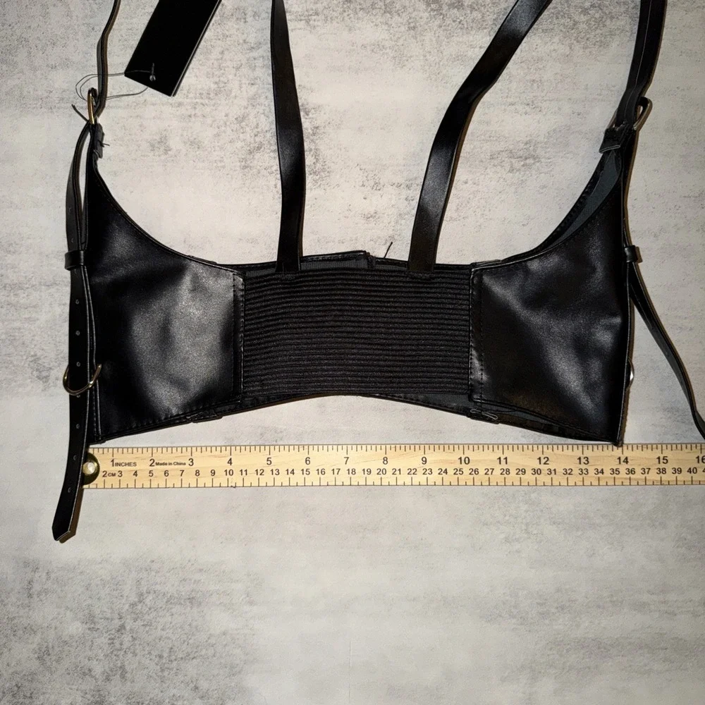 NEW Hot Topic Women's Under Bust Harness Corset Black Size S Faux‎ Leather